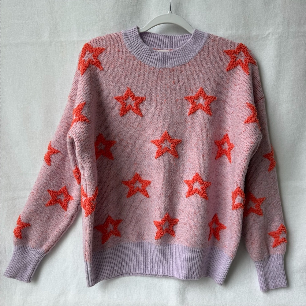 &merci Red and Pink Mockneck Supersoft Stars Sweater Size Small